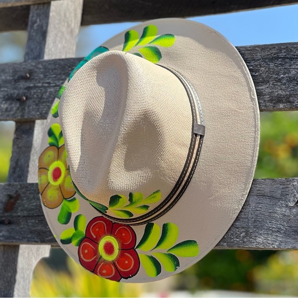 MEXICAN Artisan Hand painted Panama fedora sun hat|med/sm - Picture 8 of 9